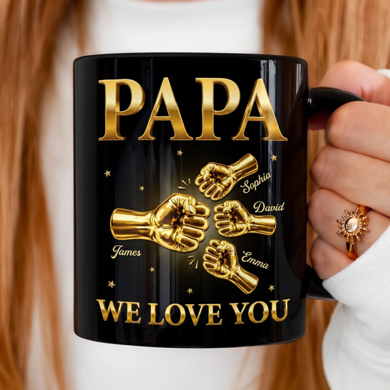 Custom Black Mug - Personalized Birthday Gifts For Dad, Grandpa - The Strength Behind The Family