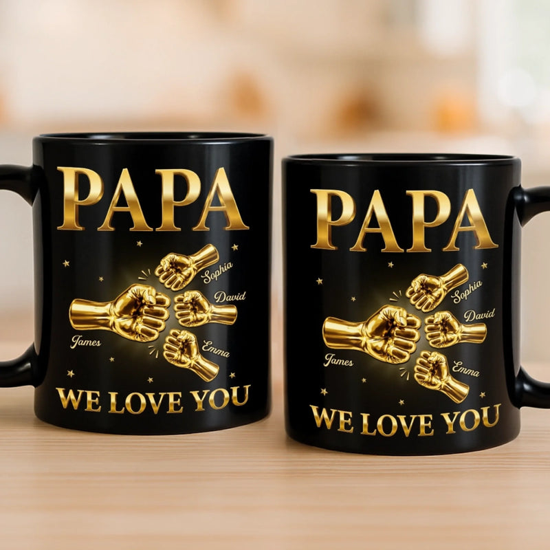 Custom Black Mug - Personalized Birthday Gifts For Dad, Grandpa - The Strength Behind The Family