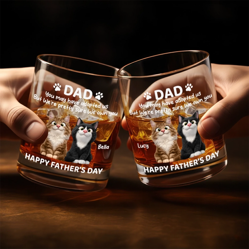 Custom Whiskey Glass - Personalized Father's Day Birthday Gifts For Dog Cat Lovers, Dog Dad And Mom, Cat Owners - Cheers To Fur Family