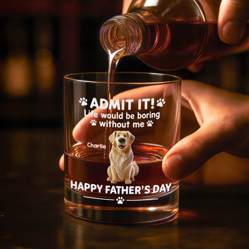 Custom Whiskey Glass - Personalized Father's Day Birthday Gifts For Gifts For Dog Cat Lovers, Dog Dad And Mom, Cat Owners - Dog Dad Mode