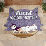 Custom Name Halloween Cat Welcome Decor - Personalized Shaped Doormat