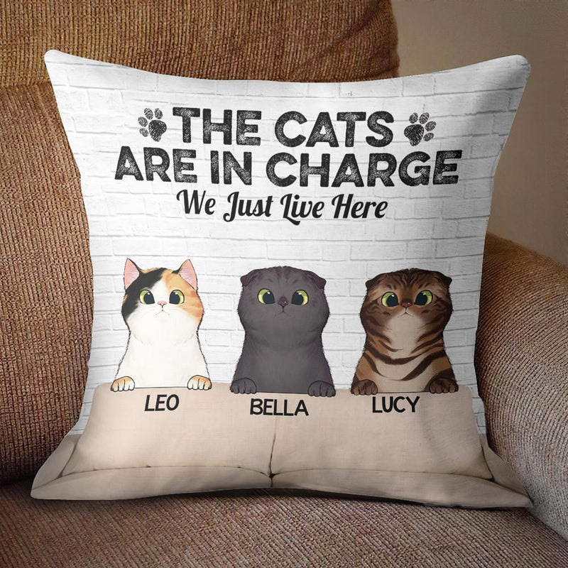 The Cats Are In Charge - Funny Personalized Cat Pillow (Insert Included)