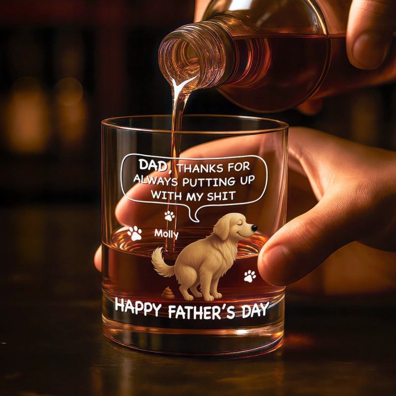 Custom Whiskey Glass - Personalized Father's Day Gifts For Dog Cat Lovers, Dog Dad And Mom, Cat Owners - Fatherhood On The Rocks