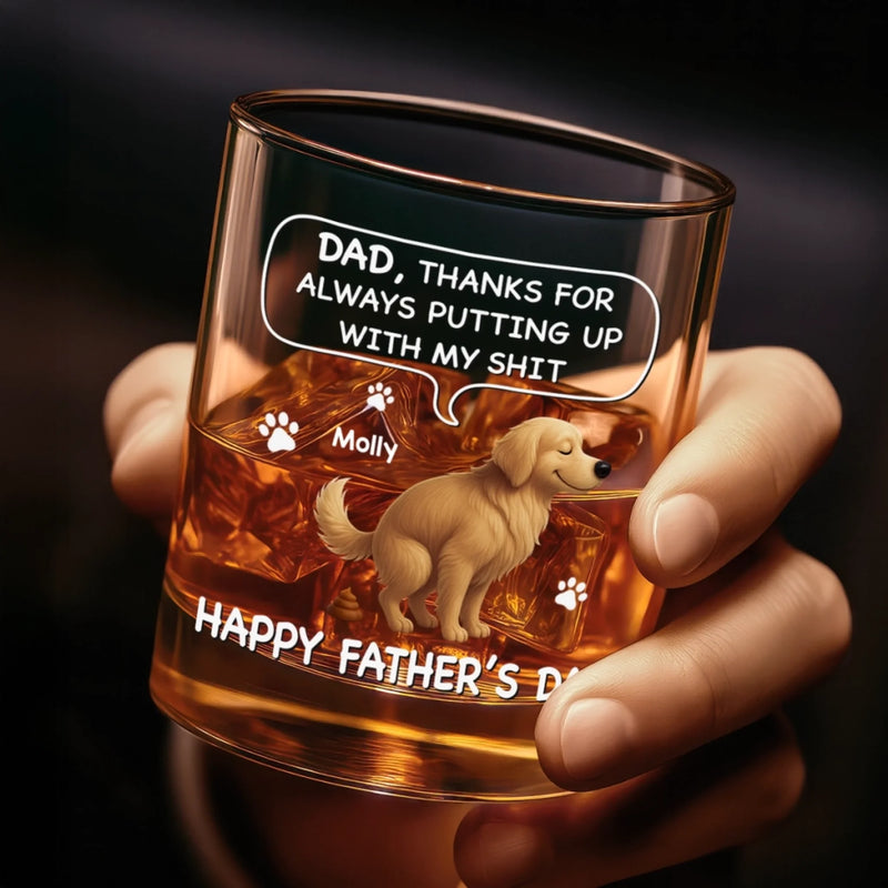 Custom Whiskey Glass - Personalized Father's Day Gifts For Dog Cat Lovers, Dog Dad And Mom, Cat Owners - Fatherhood On The Rocks