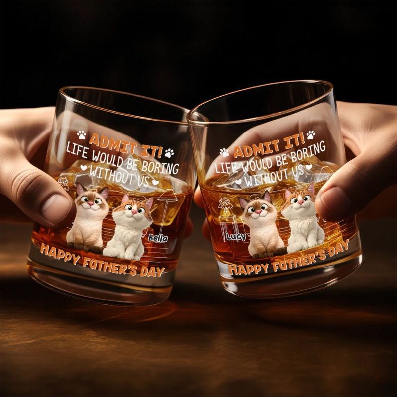 Custom Whiskey Glass - Personalized Father's Day Gifts For Dog Cat Lovers, Dog Dad And Mom, Cat Owners - Feline Fun Squad