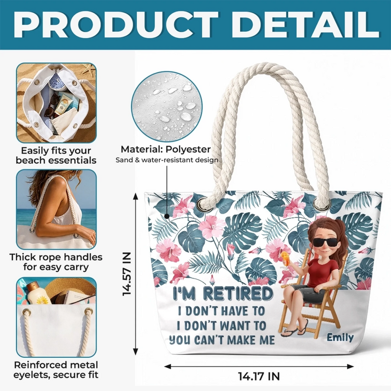 Custom Beach Bag - Personalized Summer Vacation And Travel, Retirement Gifts For Best Friends, Family, Coworker, Work Bestie - Sunshine, Freedom, Repeat