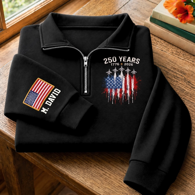 Custom Unisex Quarter Zip Sweatshirt - Personalized America 250th Anniversary Gifts For Mom, Dad, Brother, Sister, Kids - Vintage Patriot Spirit