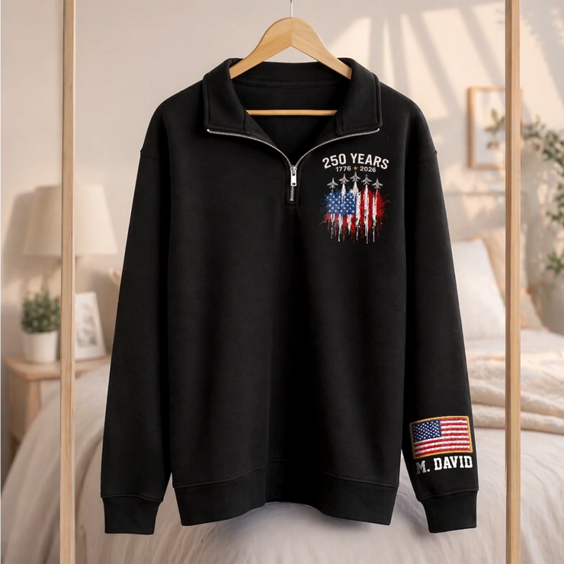 Custom Unisex Quarter Zip Sweatshirt - Personalized America 250th Anniversary Gifts For Mom, Dad, Brother, Sister, Kids - Vintage Patriot Spirit