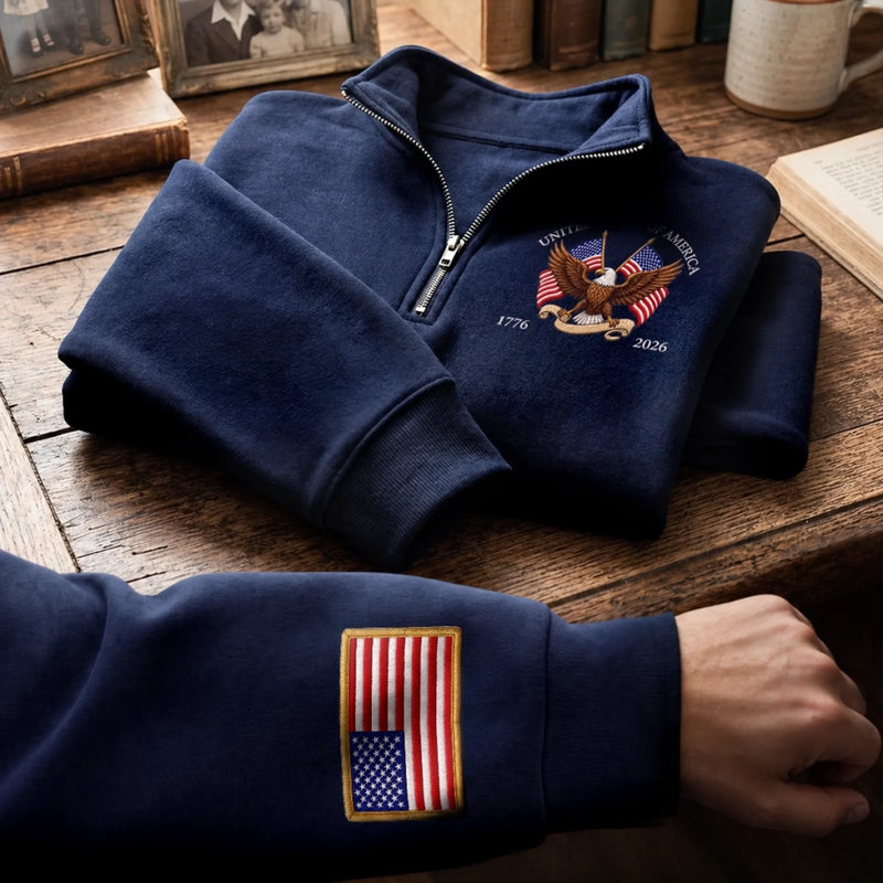 Unisex Quarter Zip Sweatshirt - America 250th Anniversary Gifts For Mom, Dad, Brother, Sister, Kids - Timeless USA Spirit