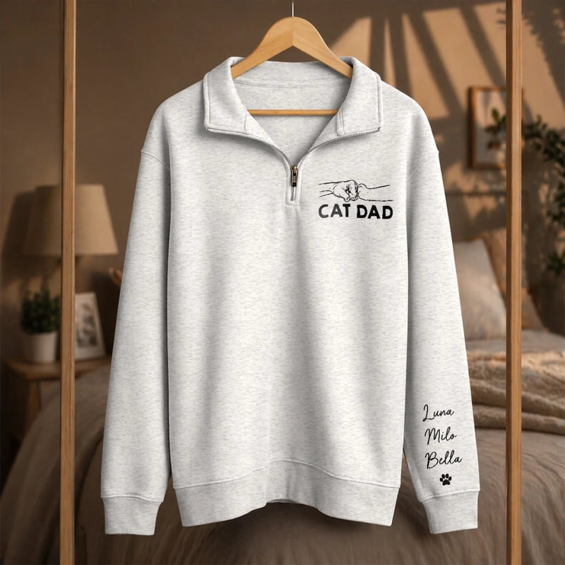 Custom Unisex Quarter Zip Sweatshirt - Personalized Father's Day Gifts For Dog Cat Lovers, Dog Dad And Mom, Cat Owners - Walking Partner For Life