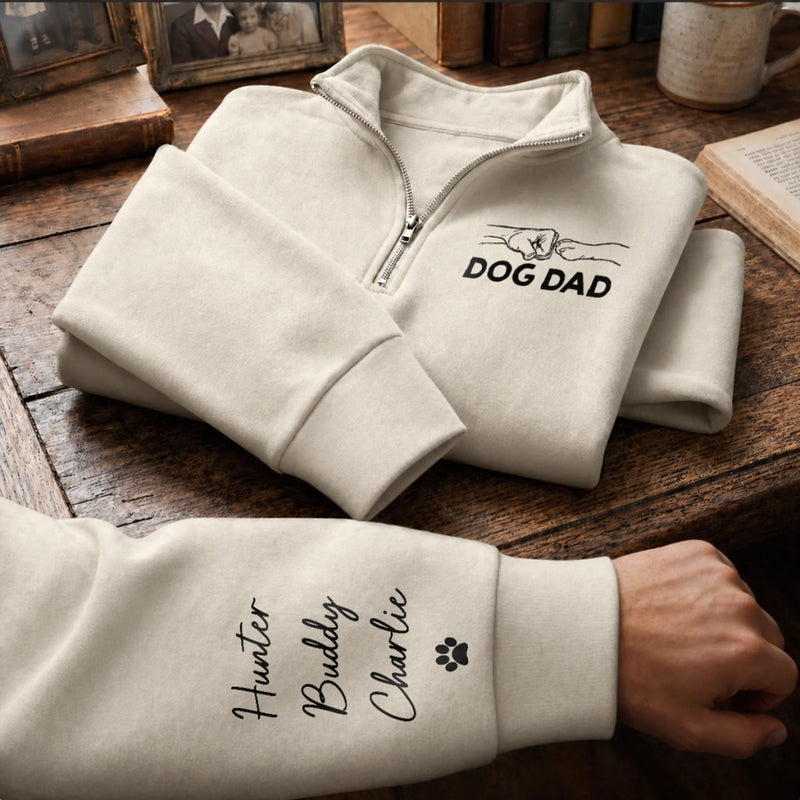 Custom Unisex Quarter Zip Sweatshirt - Personalized Father's Day Gifts For Dog Cat Lovers, Dog Dad And Mom, Cat Owners - Walking Partner For Life