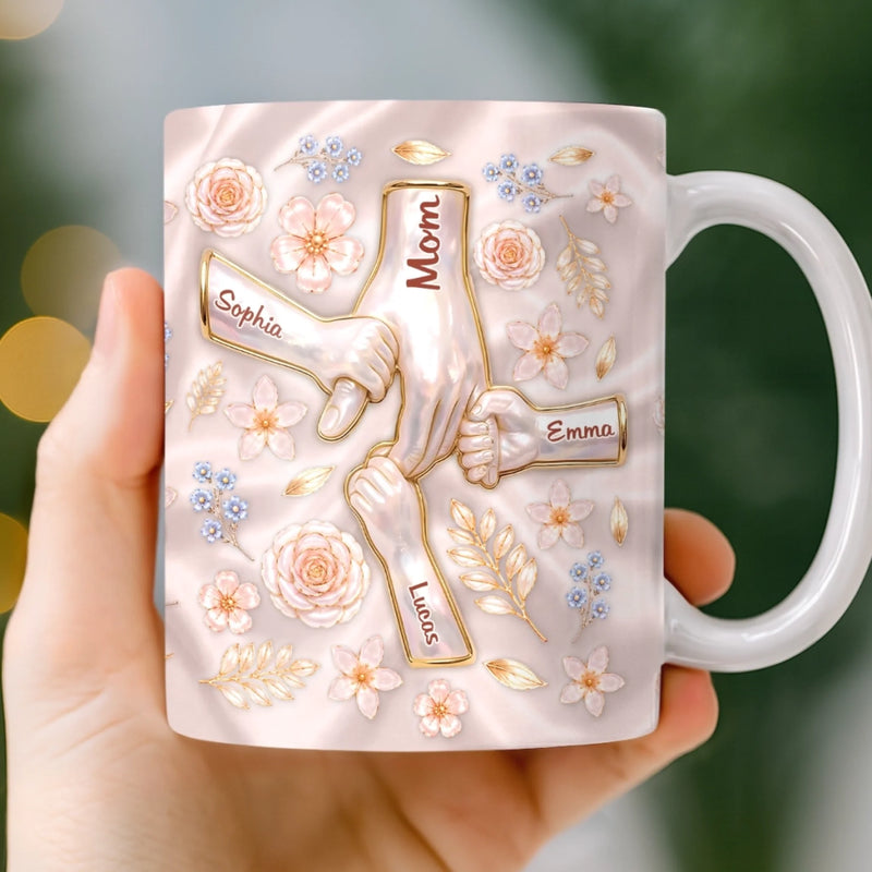 Custom 3D Inflated Effect Printed Mug - Personalized Birthday Gifts For Mom, Grandma - Floral Family Keepsake