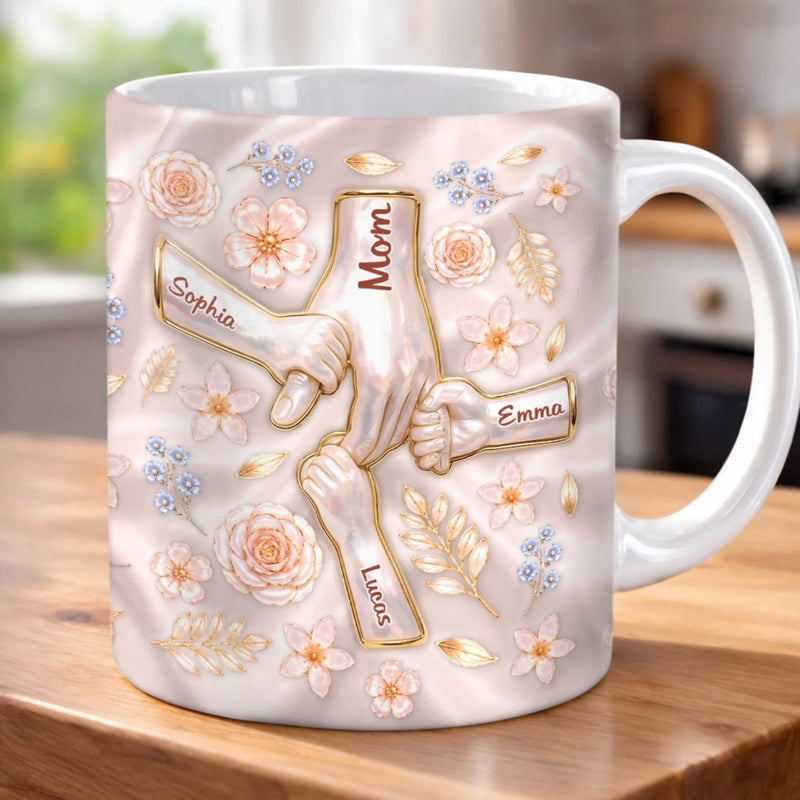 Custom 3D Inflated Effect Printed Mug - Personalized Birthday Gifts For Mom, Grandma - Floral Family Keepsake