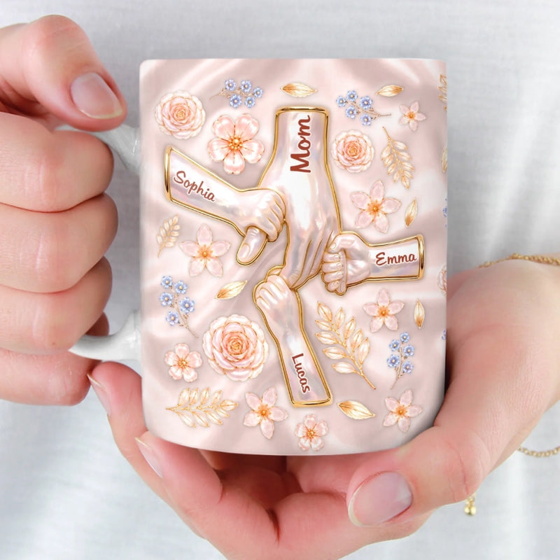 Custom 3D Inflated Effect Printed Mug - Personalized Birthday Gifts For Mom, Grandma - Floral Family Keepsake