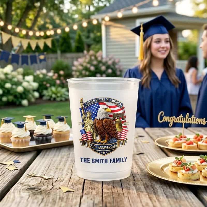 Custom Party Cups - Personalized America 250th Anniversary Gifts For Mom, Dad, Brother, Sister, Kids - Proud American Roots