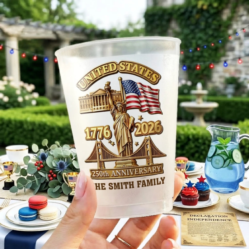 Custom Party Cups - Personalized America 250th Anniversary Gifts For Mom, Dad, Brother, Sister, Kids - The Land Of The Free