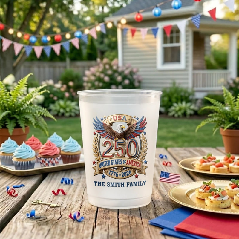 Custom Party Cups - Personalized America 250th Anniversary Gifts For Mom, Dad, Brother, Sister, Kids - Cheers To 250 Years America