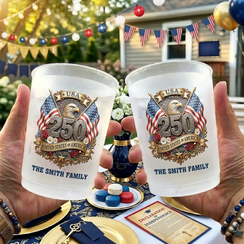Custom Party Cups - Personalized America 250th Anniversary Gifts For Mom, Dad, Brother, Sister, Kids - Cheers To 250 Years America