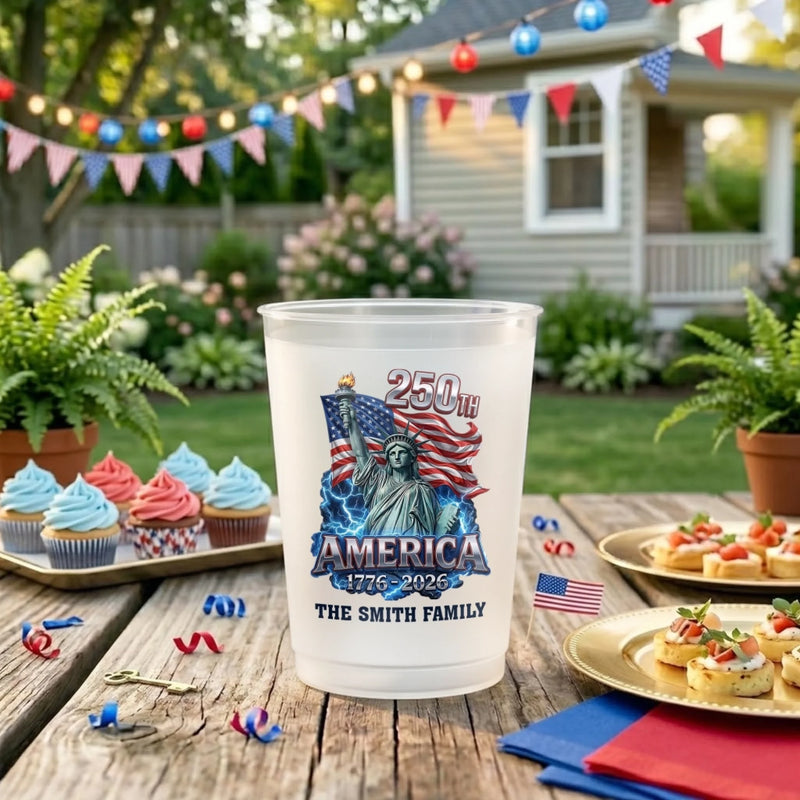 Custom Party Cups - Personalized America 250th Anniversary Gifts For Mom, Dad, Brother, Sister, Kids - Cheers To 250 Years America