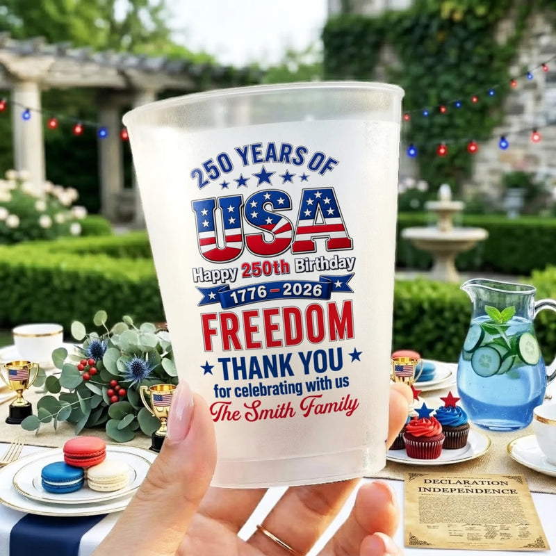 Custom Party Cups - Personalized America 250th Anniversary Gifts For Mom, Dad, Brother, Sister, Kids - Celebrate Freedom Together
