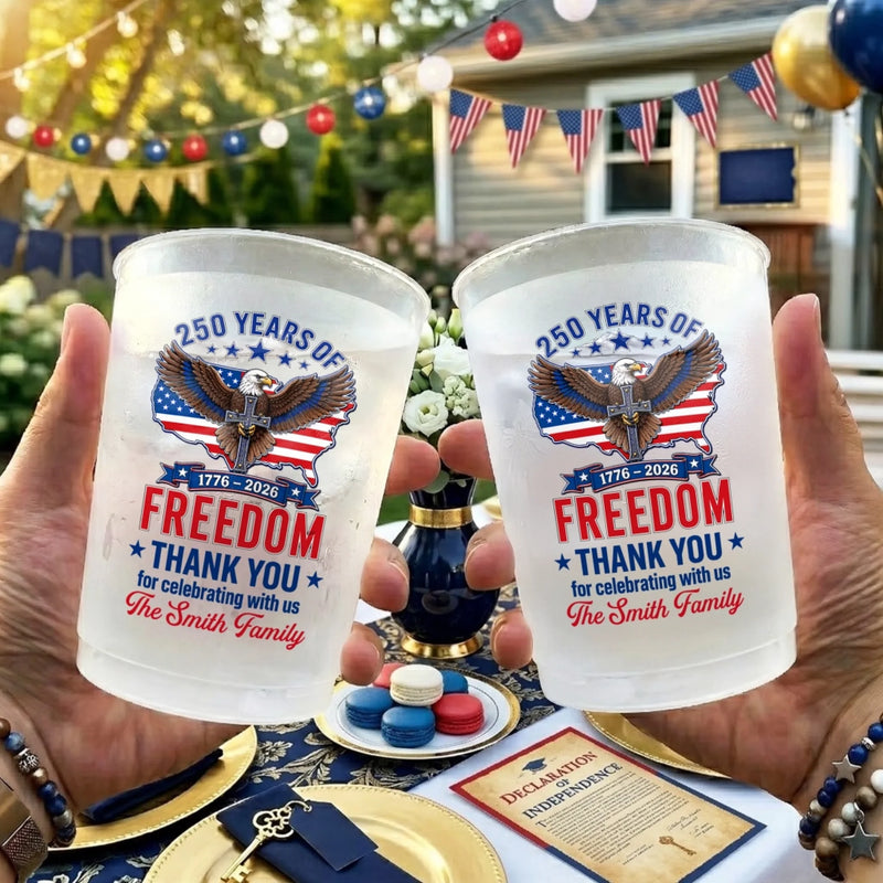 Custom Party Cups - Personalized America 250th Anniversary Gifts For Mom, Dad, Brother, Sister, Kids - Celebrate Freedom Together