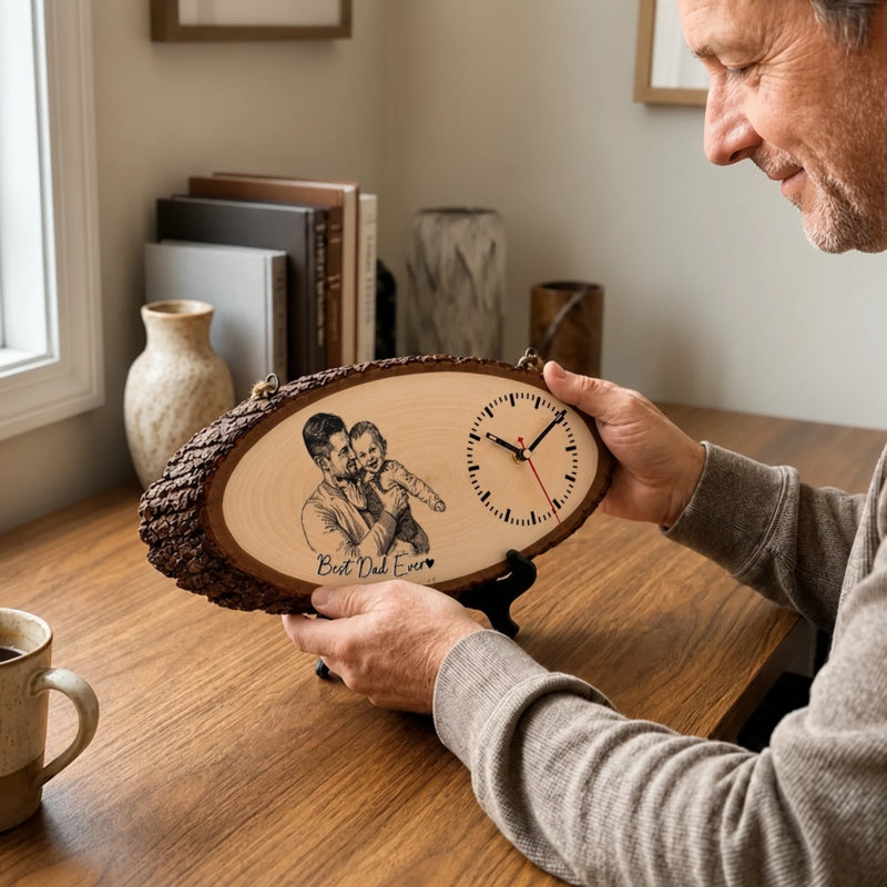 Custom Photo Wooden Clock - Personalized Father's Day Birthday Gifts For Dad, Grandpa - Dad Makes The World Brighter
