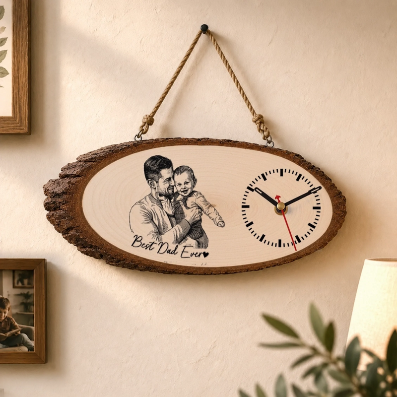 Custom Photo Wooden Clock - Personalized Father's Day Birthday Gifts For Dad, Grandpa - Dad Makes The World Brighter