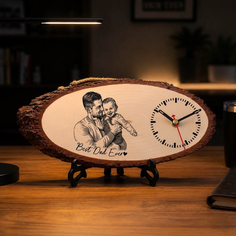 Custom Photo Wooden Clock - Personalized Father's Day Birthday Gifts For Dad, Grandpa - Dad Makes The World Brighter