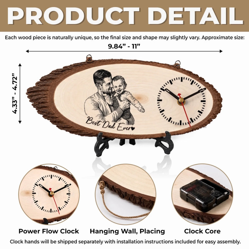 Custom Photo Wooden Clock - Personalized Father's Day Birthday Gifts For Dad, Grandpa - Dad Makes The World Brighter