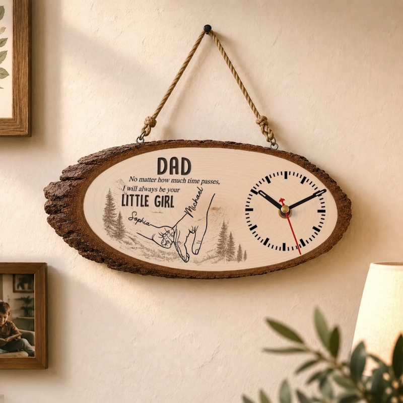 Custom Wooden Clock - Personalized Father's Day Birthday Gifts For Dad, Grandpa - Forever Lucky To Have Dad