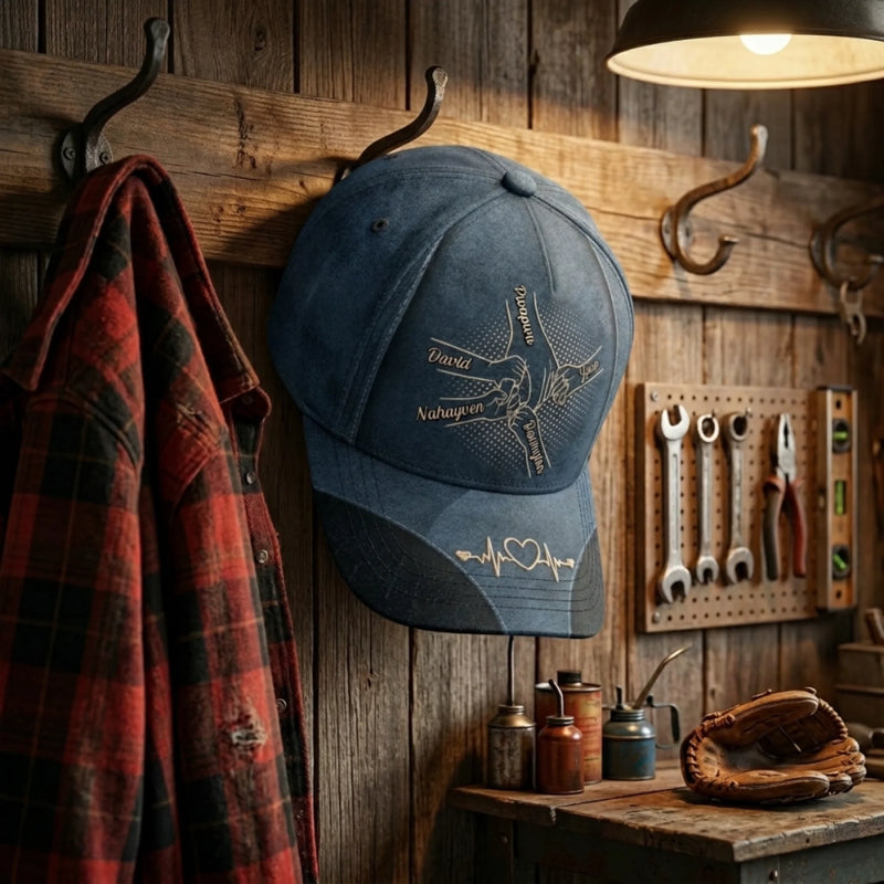 Custom Hat, All Over Print Classic Cap - Personalized Father's Day Gifts For Dad, Grandpa - Papa’s Hand Holds The Whole Family
