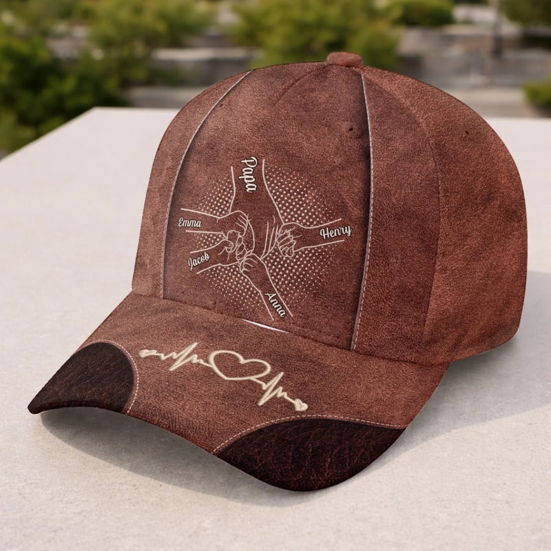 Custom Hat, All Over Print Classic Cap - Personalized Father's Day Gifts For Dad, Grandpa - Papa’s Hand Holds The Whole Family