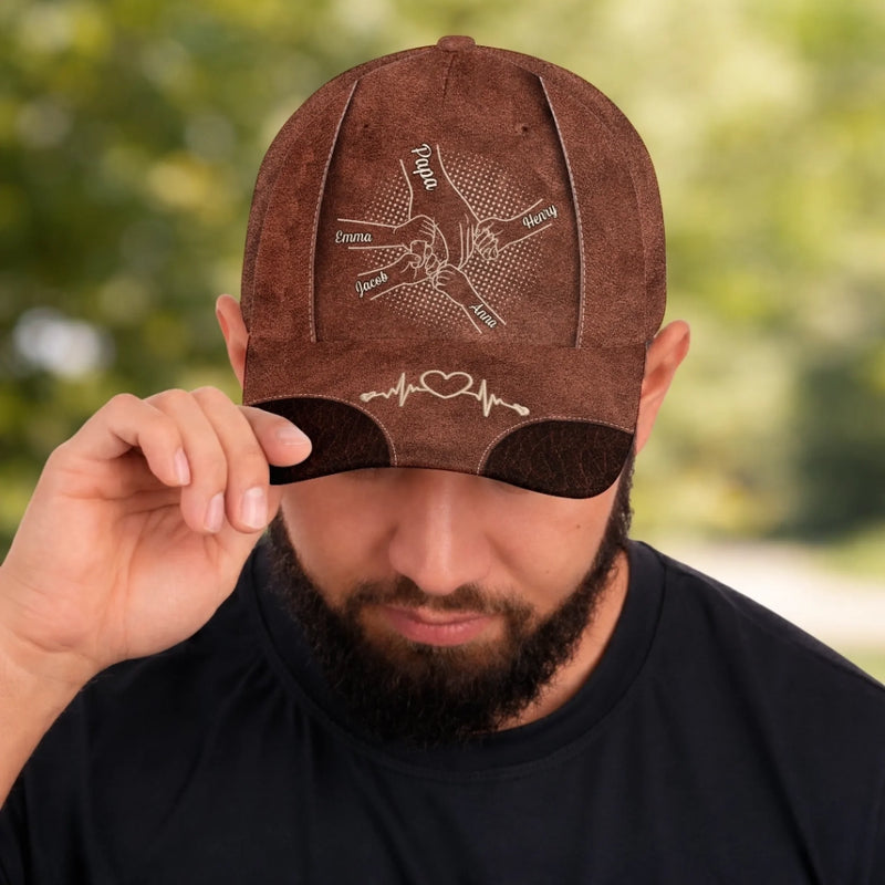 Custom Hat, All Over Print Classic Cap - Personalized Father's Day Gifts For Dad, Grandpa - Papa’s Hand Holds The Whole Family