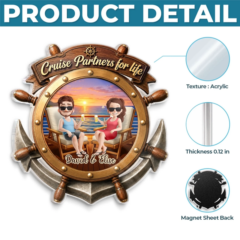 Custom Cruise Ship Door Magnet - Personalized Summer Vacation And Travel Gifts For Husband And Wife, Him And Her - Sunset Cruise Vibes