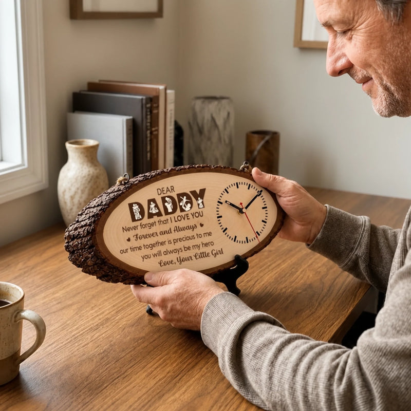 Custom Wooden Clock - Personalized Father's Day Birthday Gifts For Dad, Grandpa - Dad Is Forever My Hero