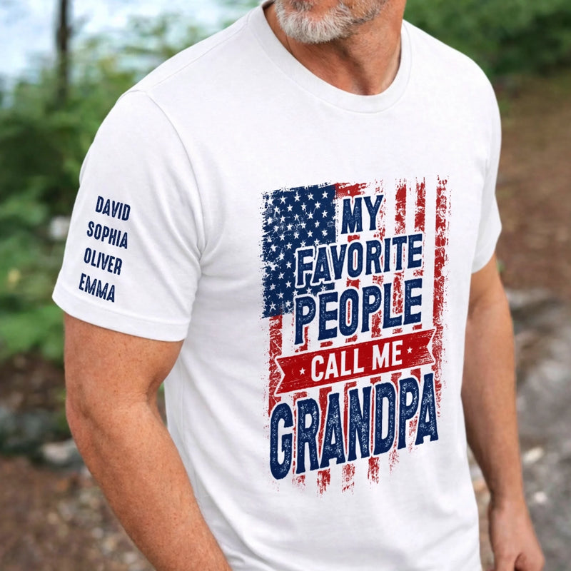 Custom Unisex T-Shirt With Design On Sleeve - Personalized Father's Day Birthday Gifts For Dad, Grandpa - My Favorite People Call Me Family