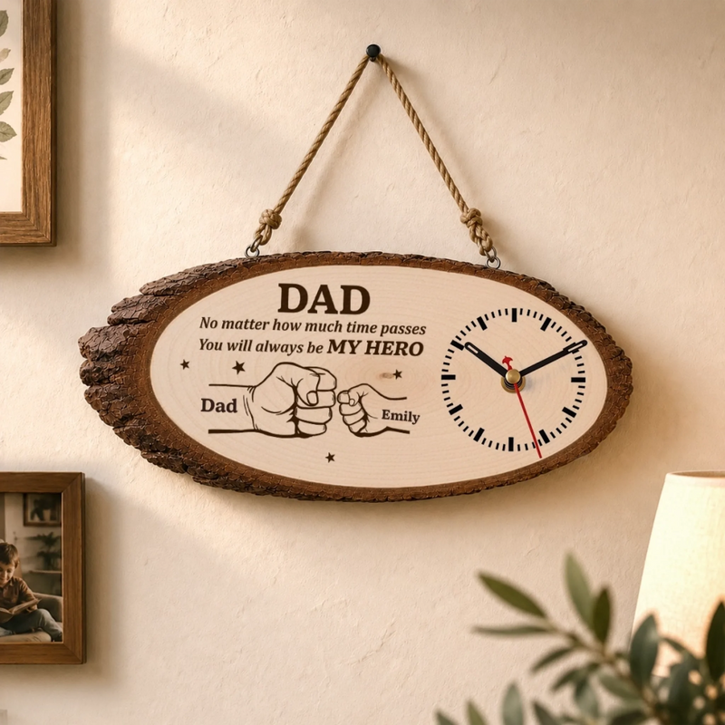 Custom Wooden Clock - Personalized Father's Day Birthday Gifts For Dad, Grandpa - Thankful For Dad Every Day