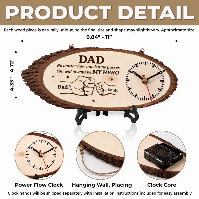 Custom Wooden Clock - Personalized Father's Day Birthday Gifts For Dad, Grandpa - Thankful For Dad Every Day
