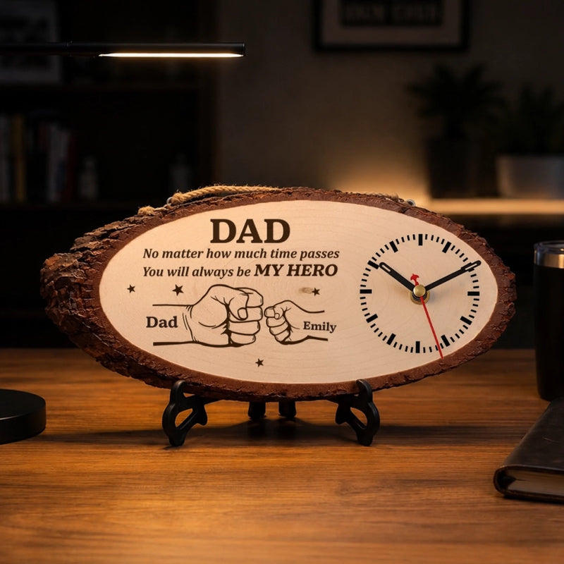 Custom Wooden Clock - Personalized Father's Day Birthday Gifts For Dad, Grandpa - Thankful For Dad Every Day
