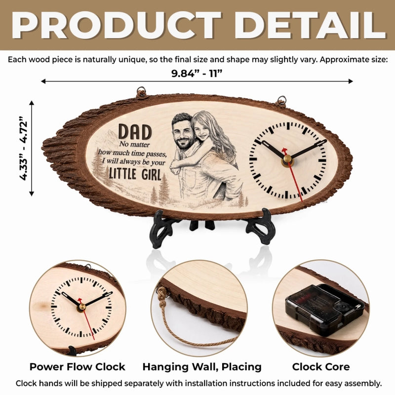 Custom Photo Wooden Clock - Personalized Father's Day Birthday Gifts For Dad, Grandpa - A Father’s Love Never Fades