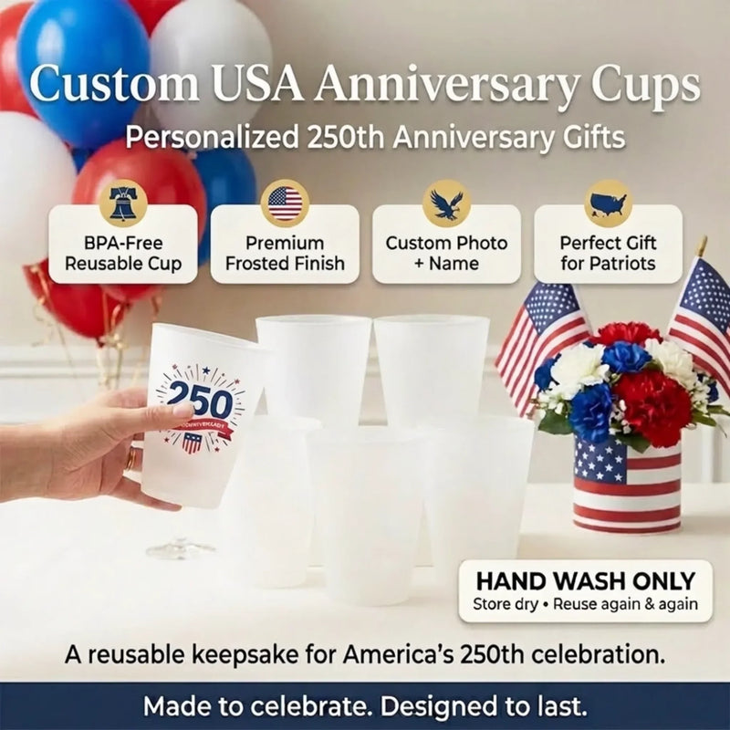 Custom Party Cups - Personalized America 250th Anniversary Gifts For Mom, Dad, Brother, Sister, Kids - Raise A Cup To Our Legacy