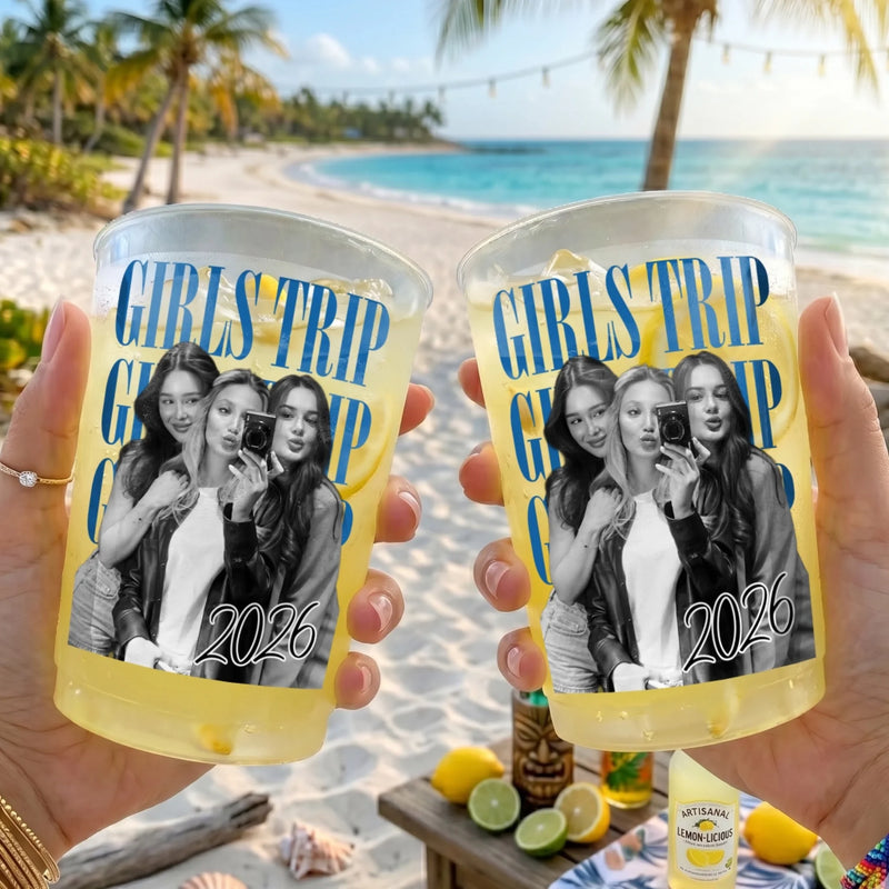 Custom Photo Party Cups - Personalized Summer Vacation And Travel Gifts For Women, Besties, Sisters, BFF - Besties On Island Time