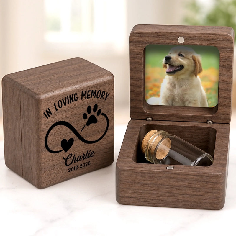 Custom Photo Wooden Pet Fur Keepsake Box - Personalized Pet Memorial Sympathy Gifts For Dogs, Cats - Love That Never Leaves You