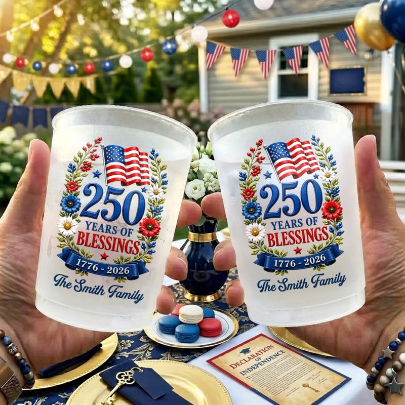 Custom Party Cups - Personalized America 250th Anniversary Gifts For Mom, Dad, Brother, Sister, Kids - Land Of The Free Cheers