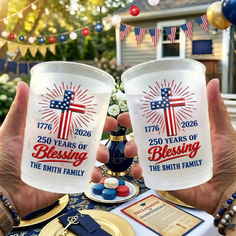 Custom Party Cups - Personalized America 250th Anniversary Gifts For Mom, Dad, Brother, Sister, Kids - Family Freedom Fiesta