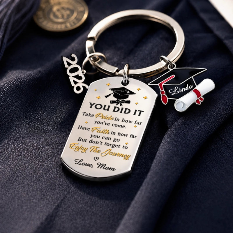 Custom Graduation Keychain - Personalized Graduation Gifts For Him, Her - Celebrate Your Journey