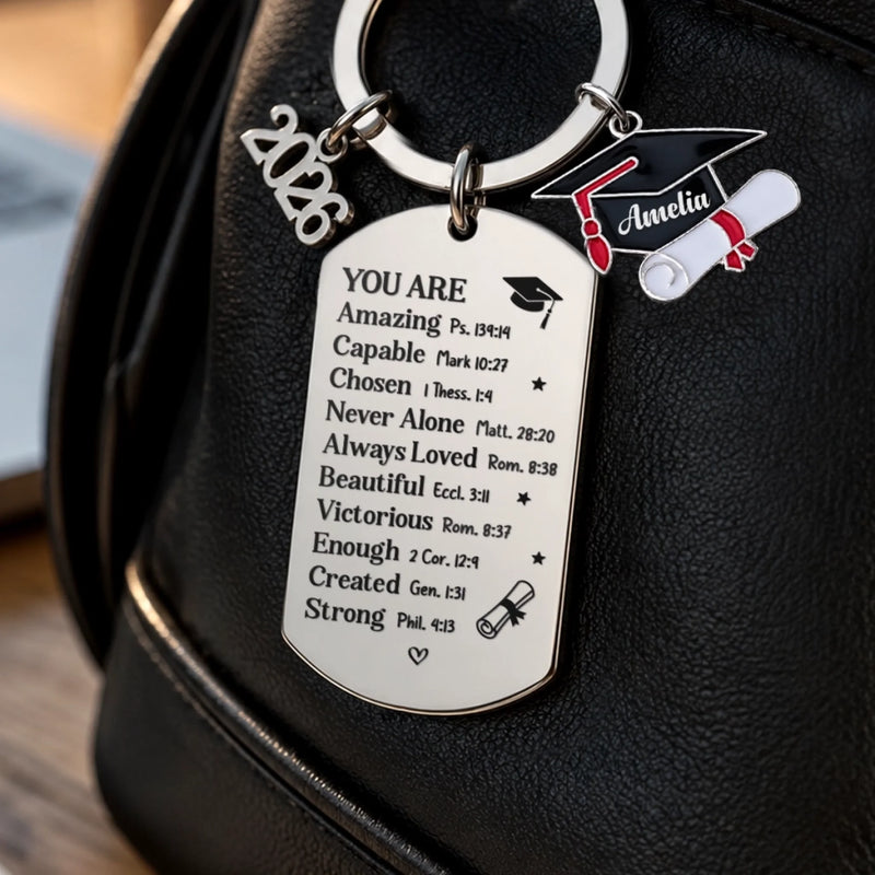 Custom Graduation Keychain - Personalized Graduation Gifts For Him, Her - Never Alone, Always Loved