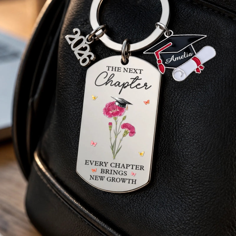 Custom Graduation Keychain - Personalized Graduation Gifts For Him, Her - The Next Chapter Begins