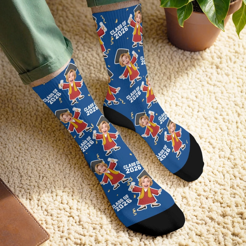 Custom Photo Middle Tube Socks - Personalized  Graduation Gifts For Him, Her - Senior Year Socks