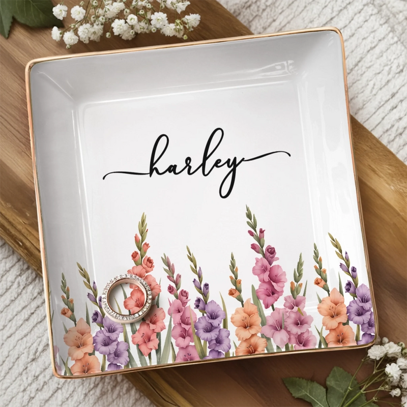 Custom Full-Print Jewelry Dish - Personalized  Best Friend Birthday Gifts For Women, Besties, Sisters, BFF - Chic Floral Keepsake